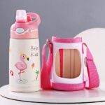 Garrafa Térmica Escolar Infantil - Flamingo Com Bolsa