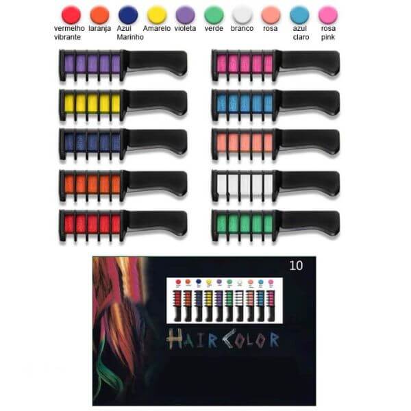 HairChalk - Pentes de Giz para Tingir Cabelos - 10 cores