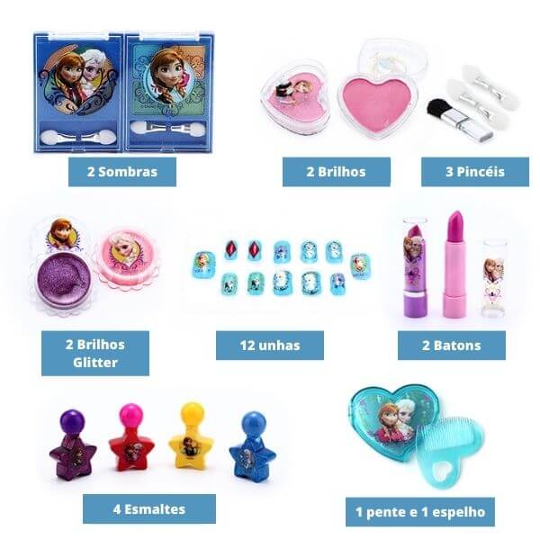 Maleta de Maquiagem Princesas - Elsa ou Branca - Brinca Mundo Loja de  Brinquedos