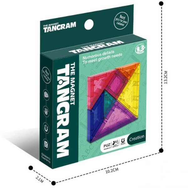 Tangram Magnético Colorido 3D - Montessori - Medidas Caixa