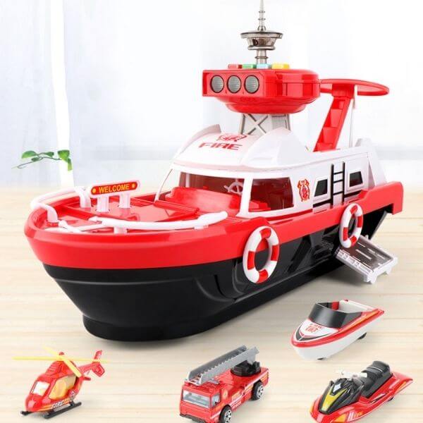 Barco de Brinquedo com Pista de Carros, Luz e Acessórios - Bombeiro