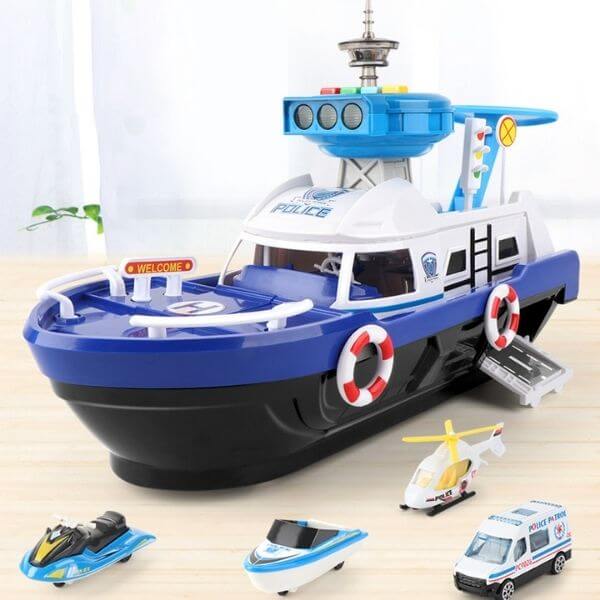 Barco de Brinquedo com Pista de Carros, Luz e Acessórios - Polícia