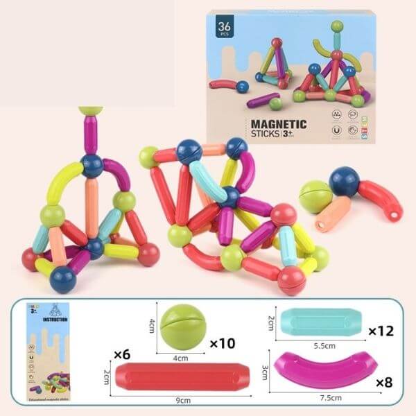 Blocos de Construção Magnéticos Montessori - 36 peças