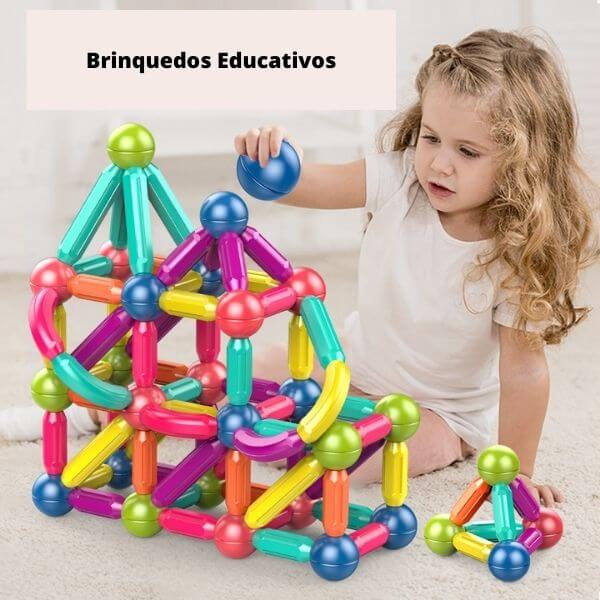 Blocos de Construção Magnéticos Montessori - Brinquedos Educativos