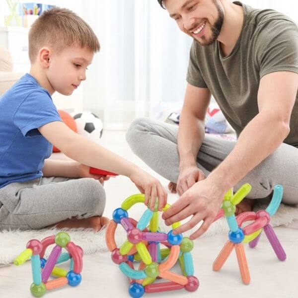 Blocos de Construção Magnéticos Montessori - Interação Pai e Filho