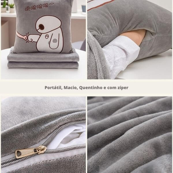 Almofada com Cobertor de Bichinhos e espaço para aquecer as mãos - Detalhes