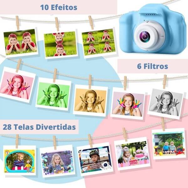 Mini Câmera Digital Infantil faz Foto e Vídeos - Filtros