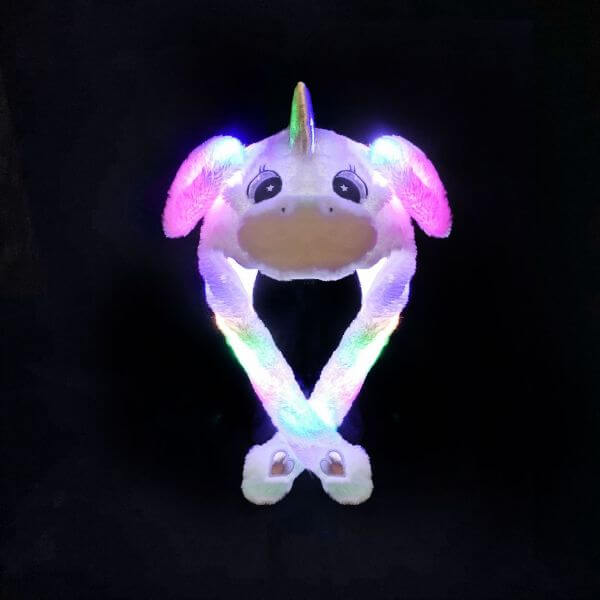 Touca Quentinha de Pelúcia com LED Brilhante - Unicórnio Branco