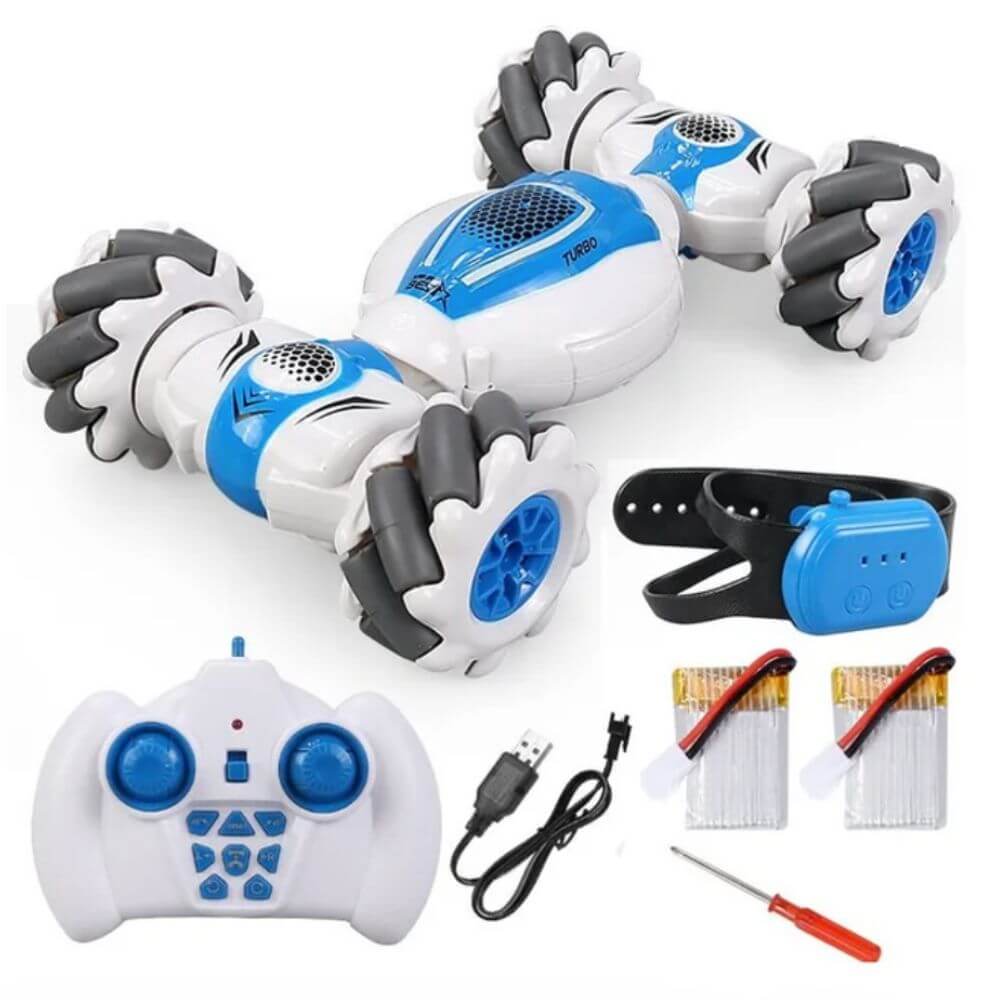 RiToEasysports Carro de controle remoto 2,4 G, rotação de 360 graus, dupla  face, controle remoto, presente para meninos e meninas (azul)